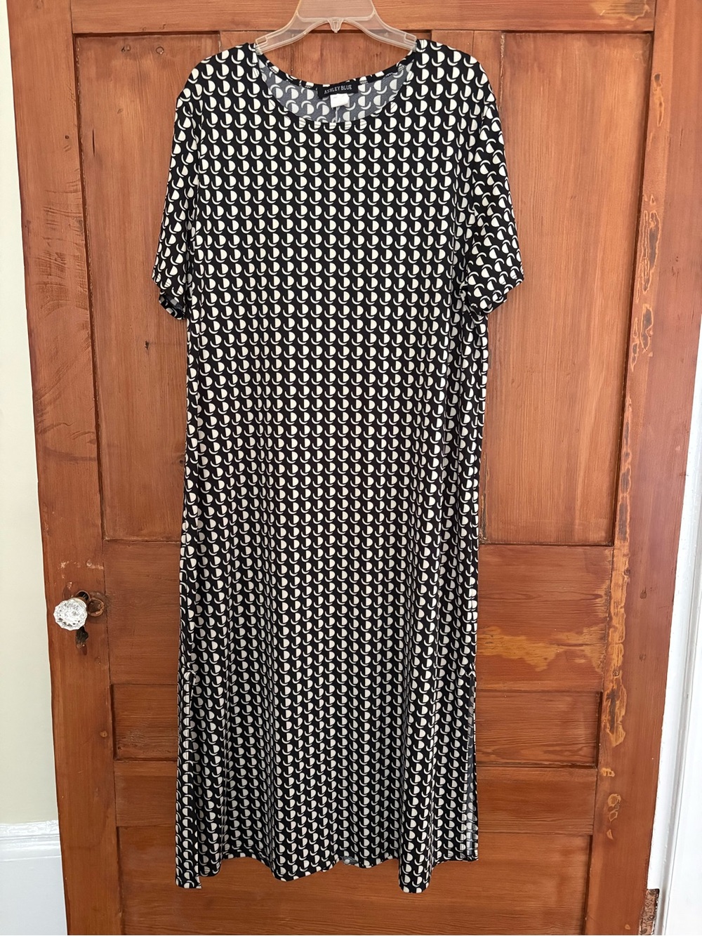 Ashley Blue Plus Black and Cream Geometric Short Sleeve Maxi Dress Size 3X USA
